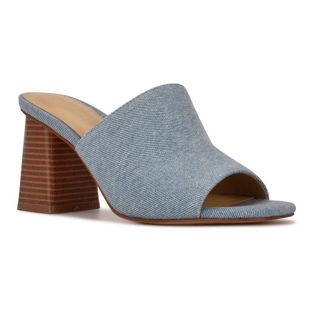 NWT Nine West Wylow Heeled Slide Sandals Blue Denim Size 9.5